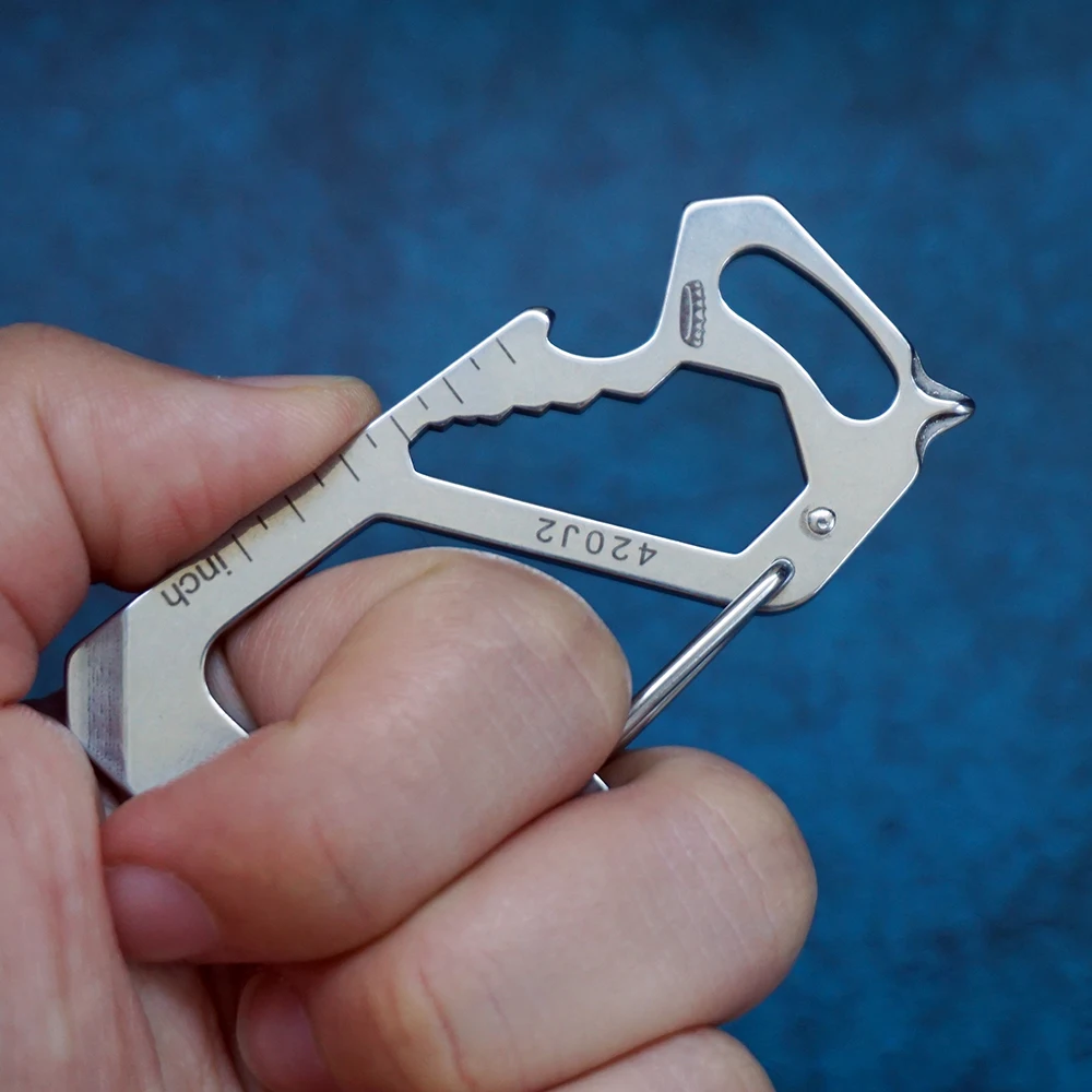 TACRAY Carabiner Clip Multitool Stainless Steel 7 Tools in 1 Quick Release Clasp Wrench Philips Screwdriver Slotted Key Holder