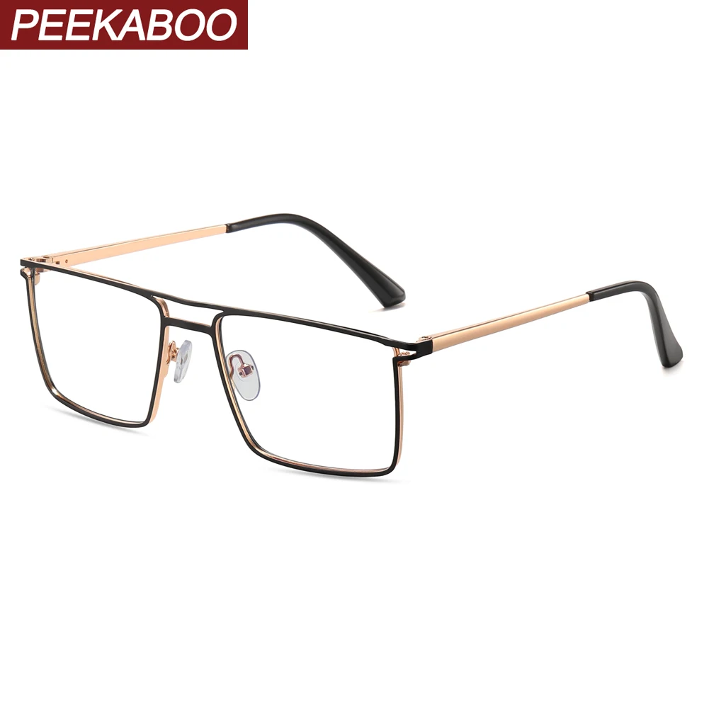 Peekaboo męskie modne niebieskie światło okulary blokujące dla mężczyzn przezroczyste soczewki kwadratowe okulary rama optyczna brązowy czarny metal gorąca sprzedaży