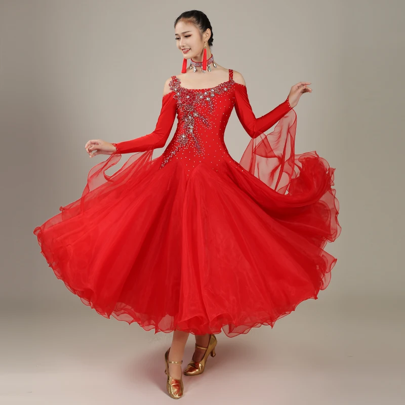 

New Modern Dance Ballroom Dance Competition Dress Costume Ballroom Dance Waltz Studded Modern Dance Dress 079