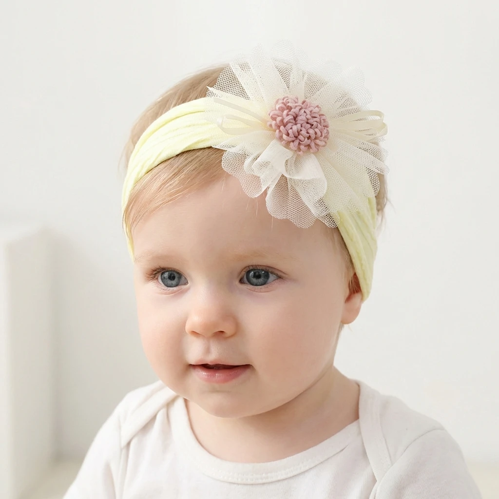 

Cute Baby Jacquard Elastic Headband Comfortable Lace Flower Infant Hair Accessory New Four-Season Children's Ornament