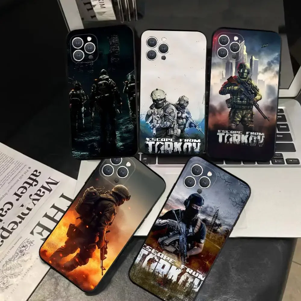 ألعاب الرماية E-Escape F-rom TarkovS جراب هاتف سيليكون ناعم أسود مقاوم للصدمات بولي يوريثان آيفون 16 15 14 13 12 11 Plus Pro Max
