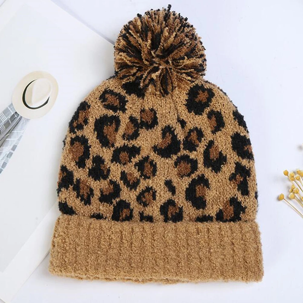 

Leopard Print Knitted Hat Hat Warm Winter Cap Beanies Soft Yarn Winter Warm Cap Material Durable Lightweight Women