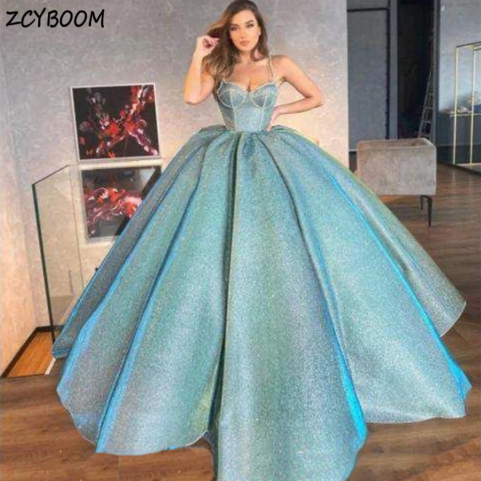 Luxury Spaghetti Strap Open Back Sequin Shiny Evening Dress 2024 Ball Gown Floor Length Party For Women Custom Made Prom Dress