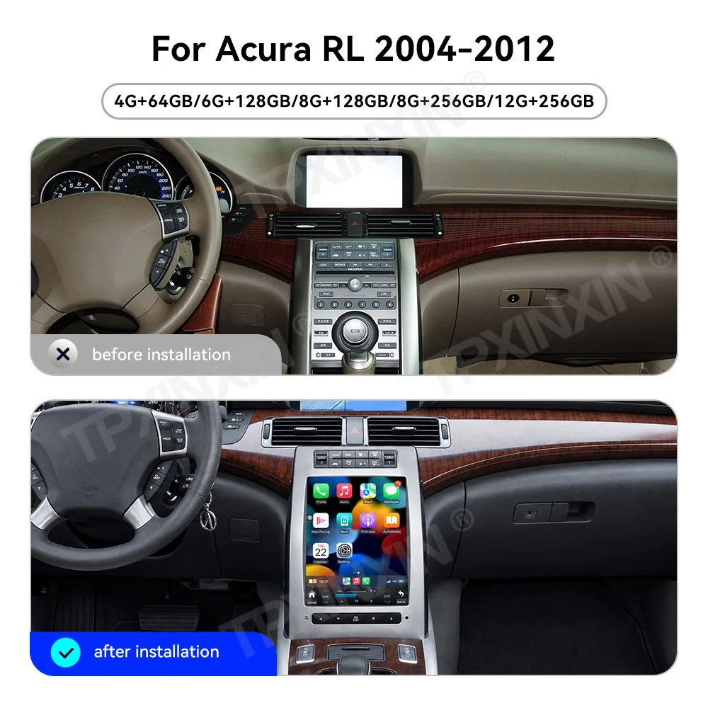 10.4 inch Android 15 Car Radio For Acura RL Honda Legend KB1 KB2 2004 - 2012 Tesla Style Stereo GPS Navigation Head Uint Player
