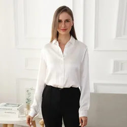 2025 Spring New Solid Color Long-sleeved Silk Blouse 100% Mulberry Silk Loose Shirt Women White Shirt Women