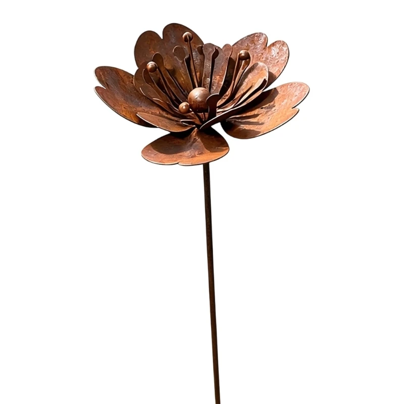 Metal Flower Garden Stake Bronze Finish Yard Piece, Raised Flower Form Outdoor Art with Center Detail, 15 x 66 for Lawn 87HA