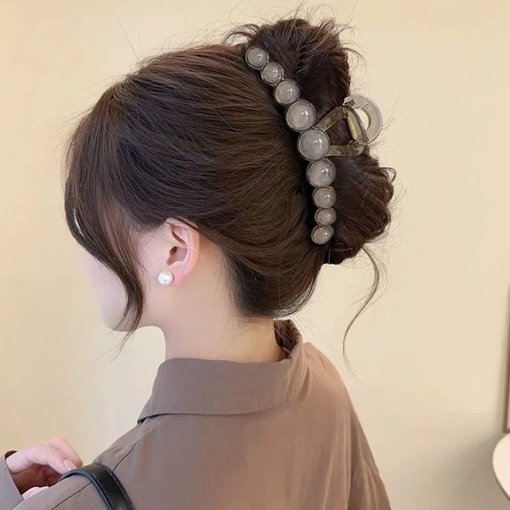 Retro Beaded Hair Claw Daily Styling Tool Gradient Beaded Plastic Hairpin Ponytail Holder Shark Clip Everyday Hair Styling