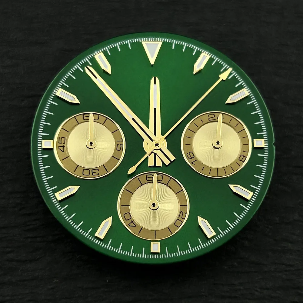 New VK63 dial man's dial custom logo panda dial 29mm green luminous dial, suitable for VK63 quartz movement watch accessories