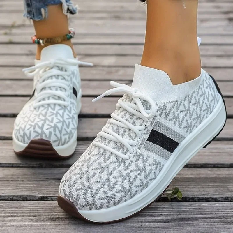 2024 Women Wedges Sneakers Lace-Up Breathable Sports Shoes Casual Platform Female Footwear Ladies Vulcanized Shoes Zapatillas