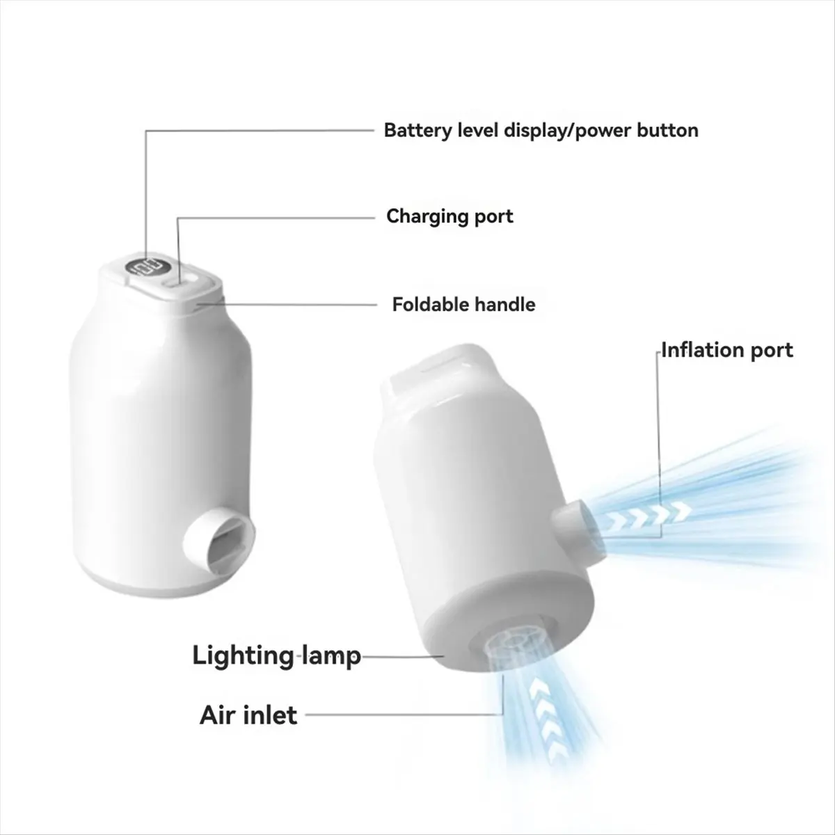 Goodprice Portable Air Pump Camping Lantern Mini Electric Air Pump for Inflatable Mattress, Air Bed, Swimming Ring Black