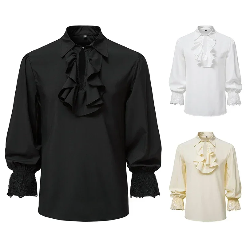 Medieval Vintage Autumn Casual Shirts Steampunk Solid Long Sleeve Ruffled Shirt Gothic Blouse Tops Halloween Cosplay Dress