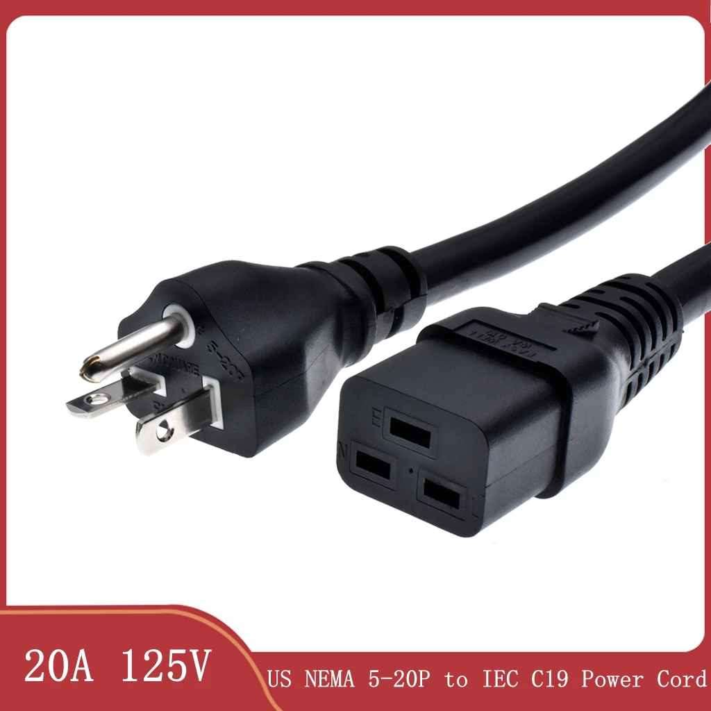 US NEMA 5-20P to IEC C19 SJT Power Cord 3X12AWG  (20A 125V) 6ft/1.8m, Power Extension Cord for PDU UPS