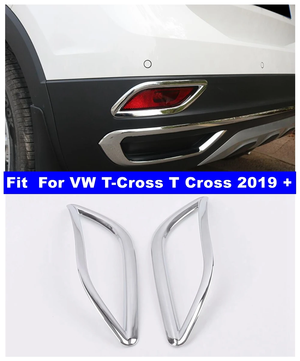 Car Chrome Rear Bumper Fog Lights Lamps Decoration Frame Cover Trim Fit For VW T-Cross T Cross 2019 - 2023 Accessories Exterior