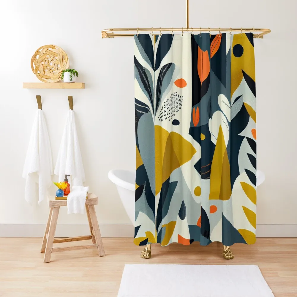 

Thick Semi Abstract Scandinavian Pattern Digital Painting Shower Curtain Bathroom Shower Set Curtain