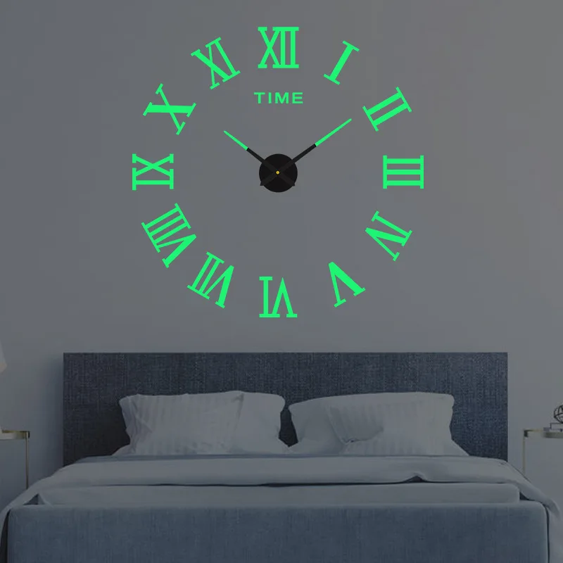 Creative Large 3D DIY Acrylic Wall Clock Luminous Frameless Art Wall Watch Silent Quartz Clock for Living Room Bedroom Study