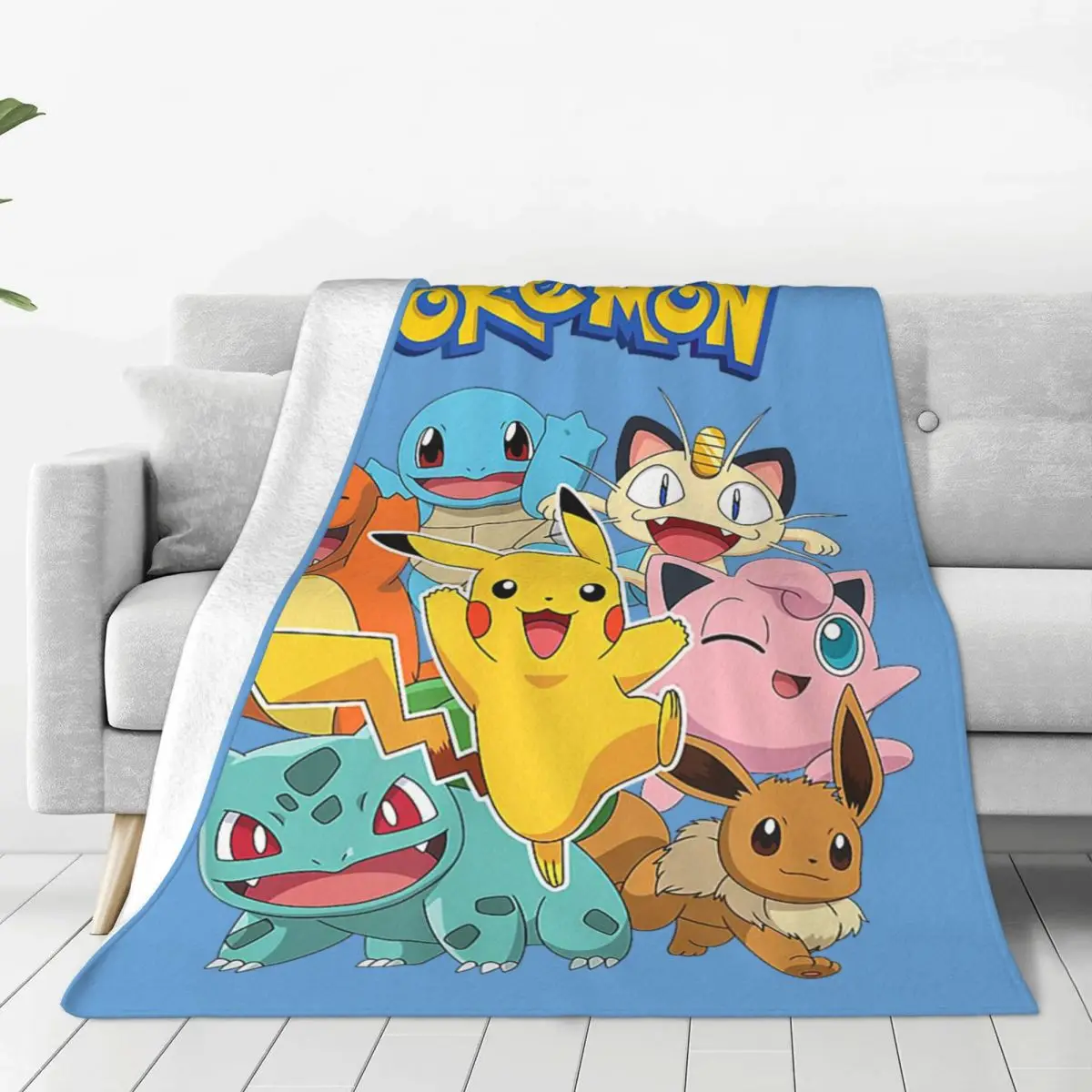 Manta de franela del grupo de personajes Pokemoned, mantas creativas para el hogar, Hotel, sofá, colcha fina de felpa de 125x100cm