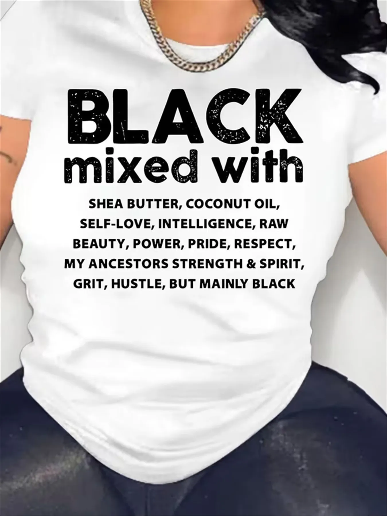 Women Black Mixed With Shea Butter Coconut Oil Self Love Slogan Print T Shirt Black Pride African American Inspirational Crew Neck Short Sleeve Graphic Top