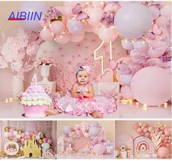 Newborn 1st Birthday Photography Background Pink Flower Balloon Butterfly Party Backdrop Decor Girl Cake Smash Poster Photozone