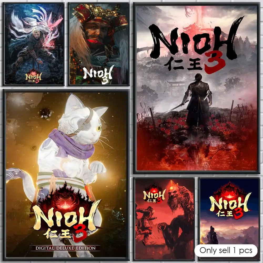 Póster del juego N-Nioh 3, pegatina autoadhesiva para pared, decoración artística de pared, para sala de estar, dormitorio, impermeable, extraíble