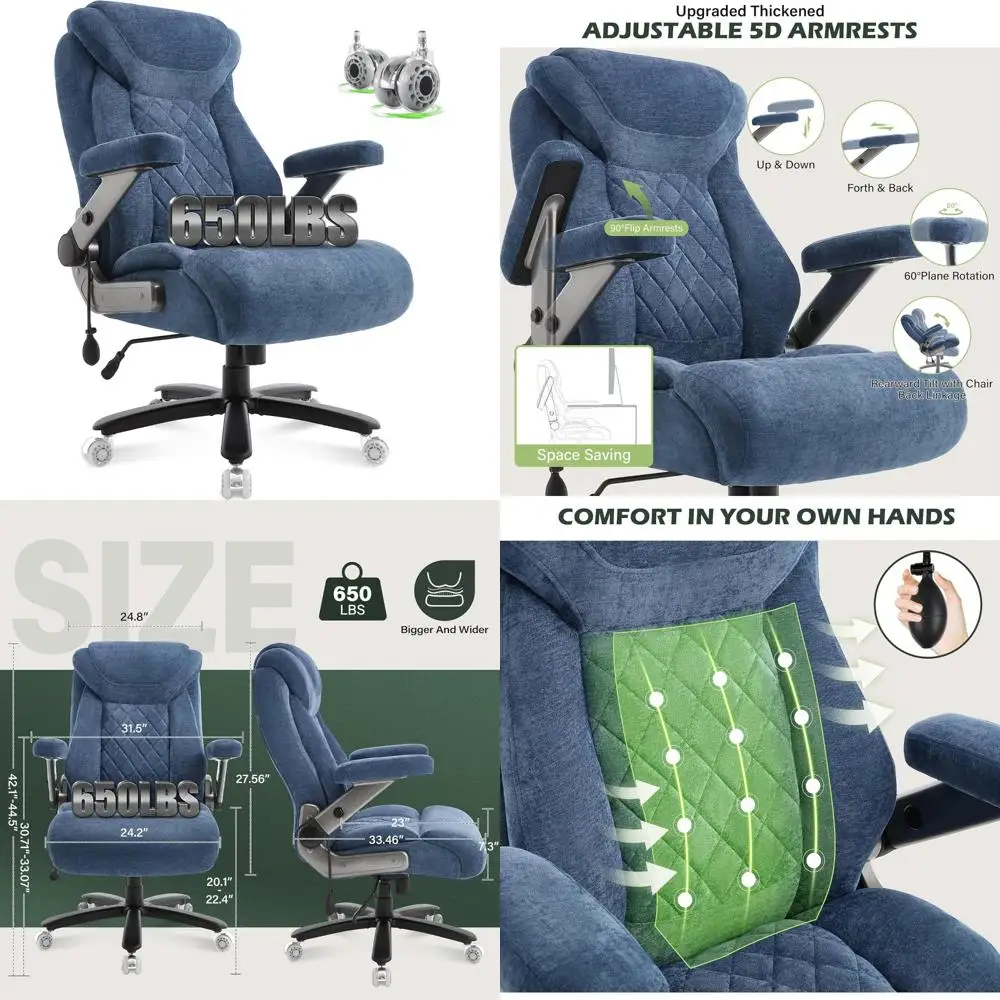 Ergonomic Executive Office Chair for Big and Tall, Thick Spring Cushion, Adjustable Lumbar Support, Airbag, 5D Flip Arm, Comfort