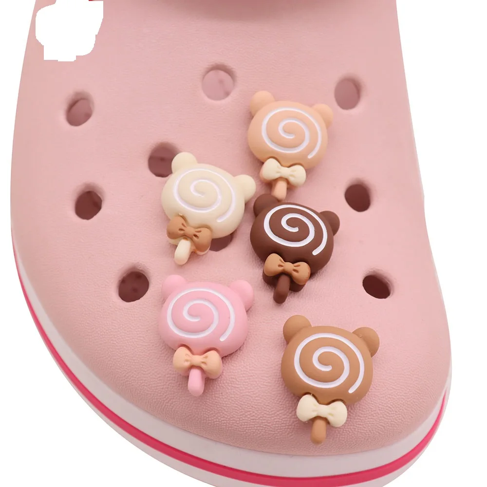 Mix 50pcs Resin Buckle Clog Kawaii Cartoon Lollipop Bow Shoe Charms Accessories Sandals Shoes Decoration Kids Party Xmas Gifts