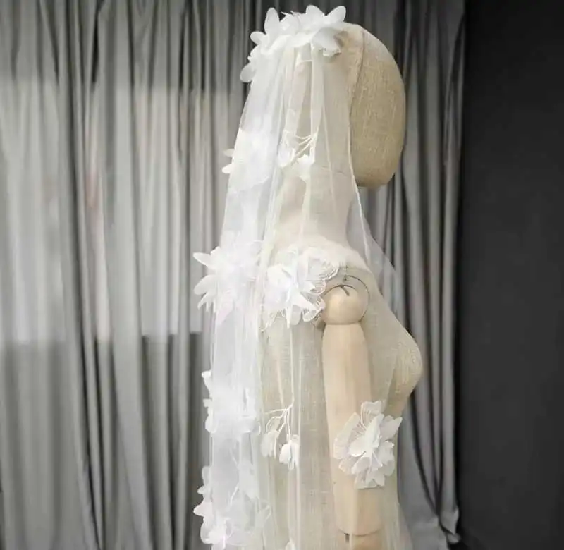 

Romantic 3D Flower Wedding Veil With Comb One Layer 3M Cathedral Length Bridal Veil Wedding Accessories Customized