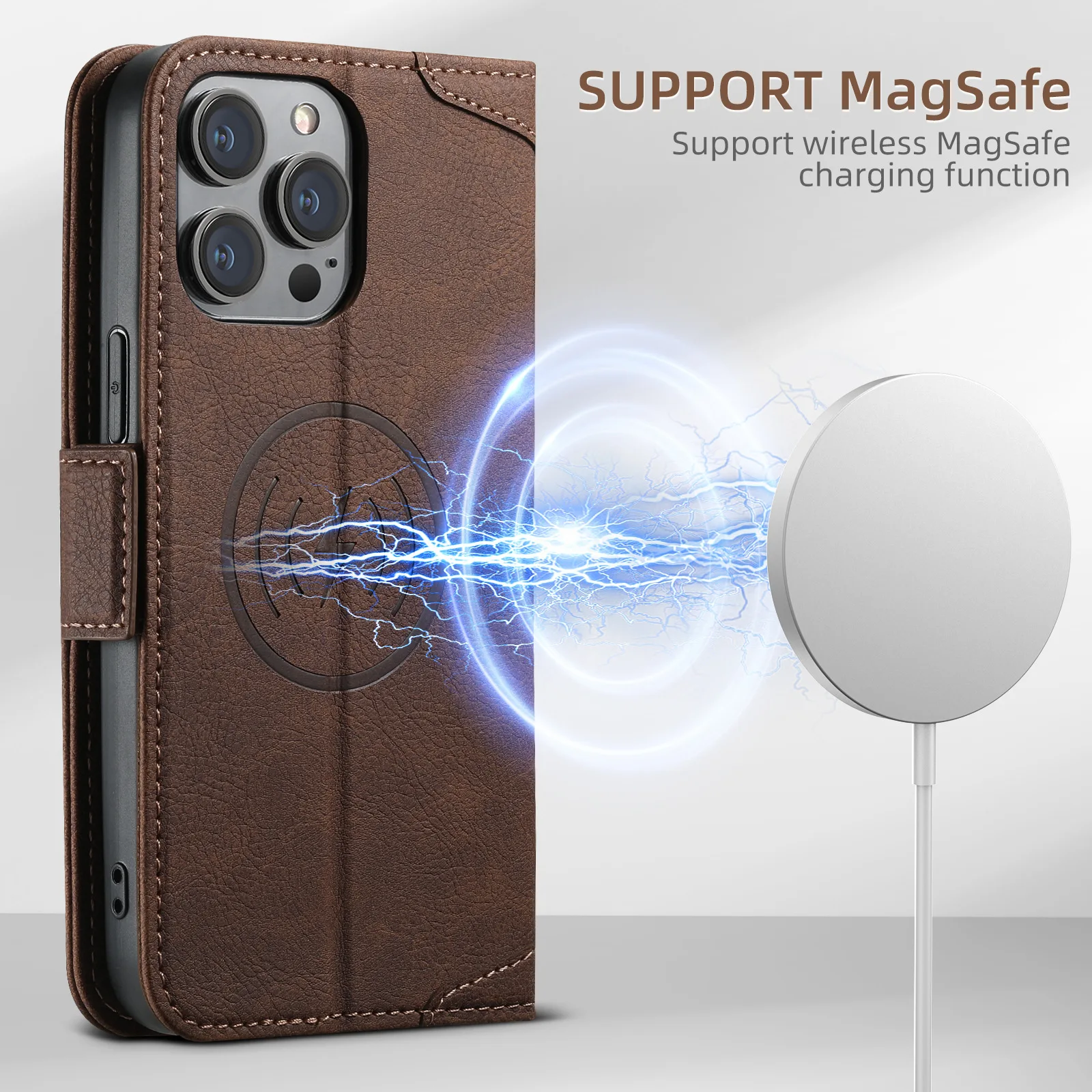 Magnetic Wireless Charge Case for iPhone 16 Pro Max 14 12 13 15 Pro Max 16 Plus Shockproof Leather Wallet Card Slots Flip Cover