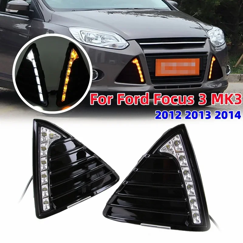 12V Car LED Daytime Running Lights White DRL Lamp with/without Yellow Turn Signal Light for Ford Focus 3 MK3 2012 2013 2014