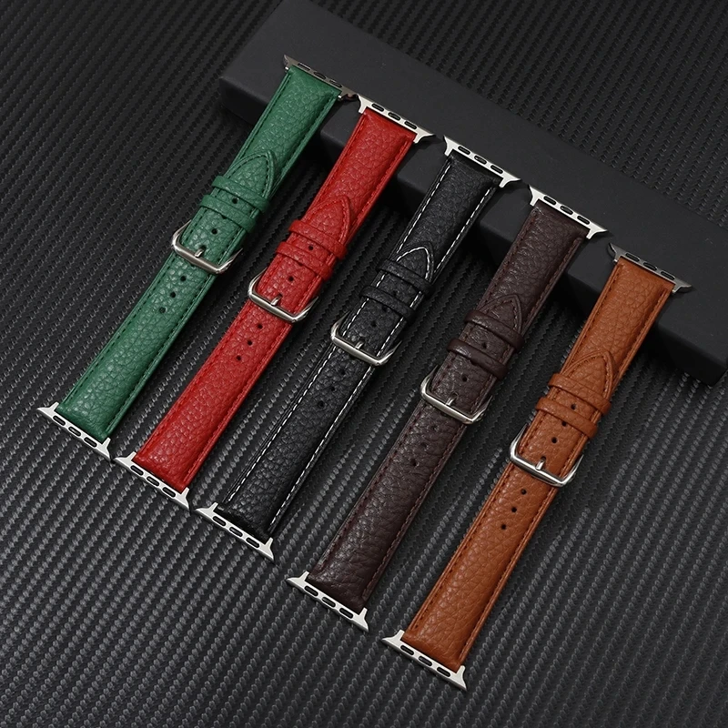 Genuine Leather Watchband for Apple Watch 38/40/41mm Grainy Design Strap for IWatch Ultra 8 7 6 SE 5 4 Wristband 42/44/45/49mm