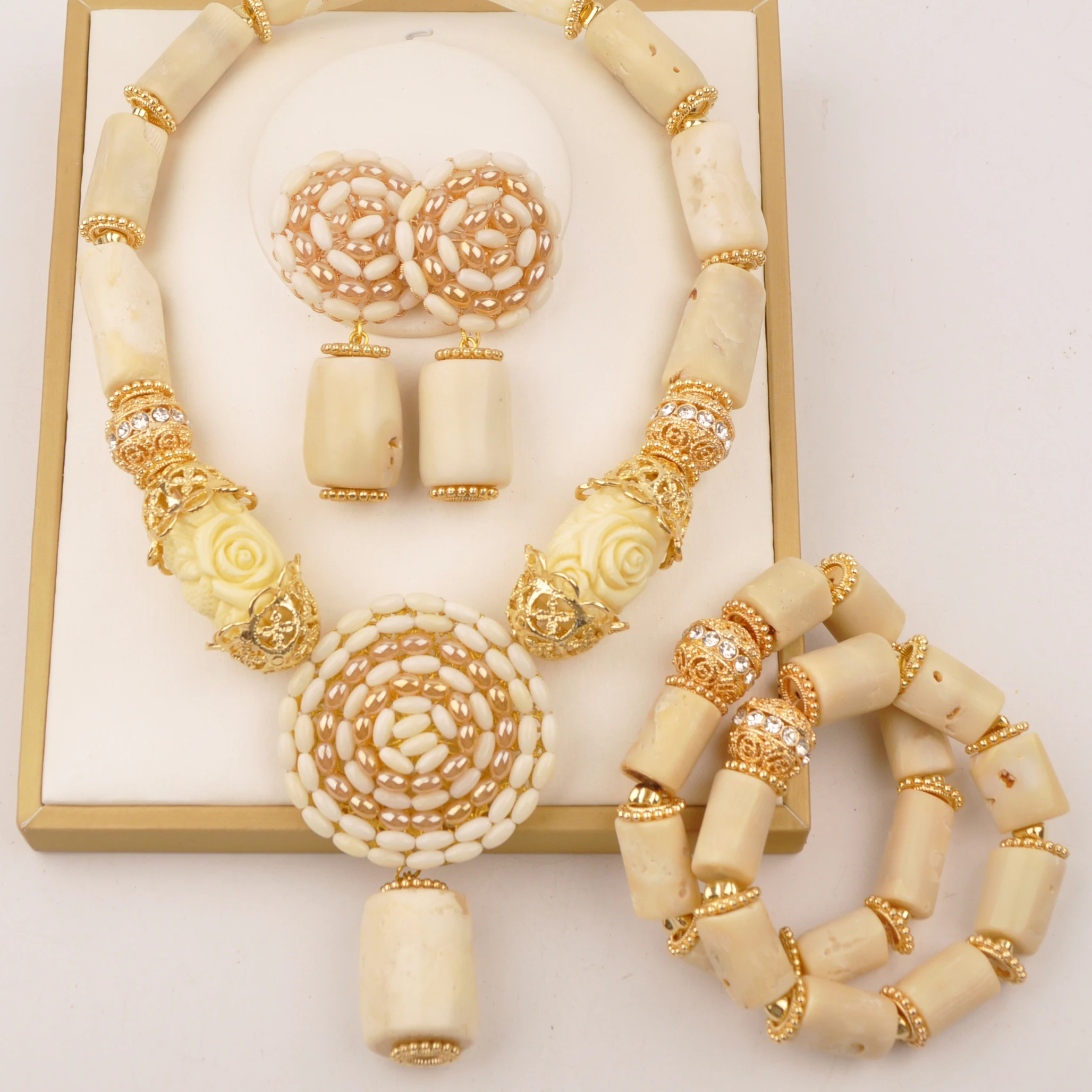 

Real White Nigerian Coral Bead Necklace African Jewelry Set