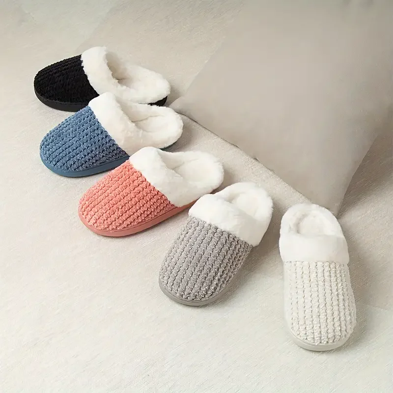 Autumn and Winter Warm Knit Slippers for Men and Women Non-slip Thick Soles Indoor Couple Slippers Luxury Brand Half Pack Shoes