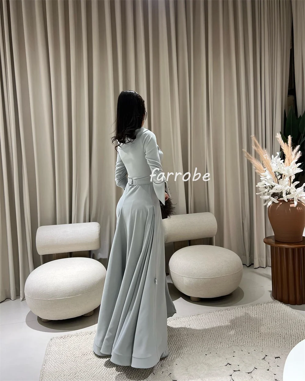 Customized Modern Style Pleat Sash Draped A-line V-neck Midi Dresses Bespoke Occasion Dresses High Quality Formal Elegant