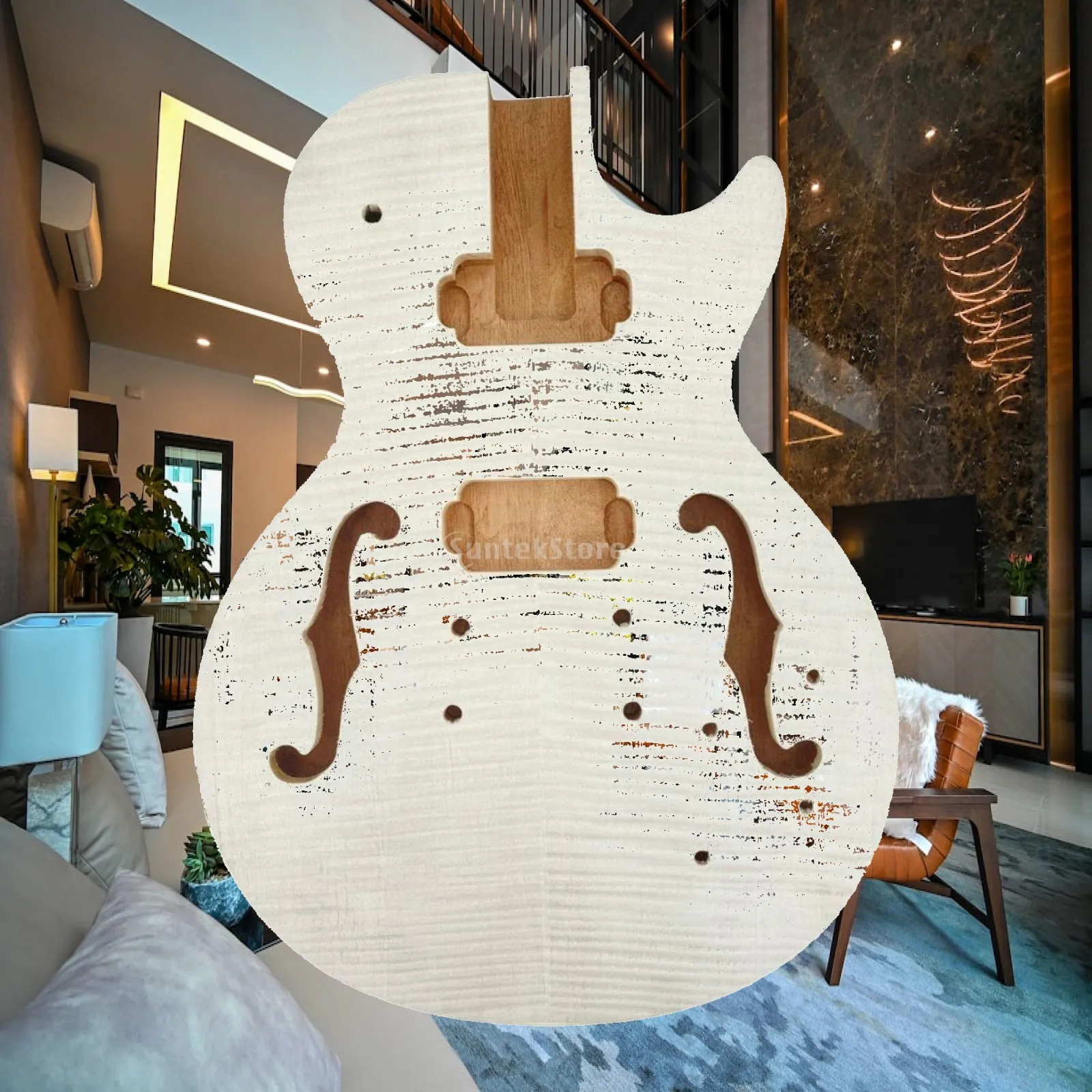 Electric Body Unfinished Semi Hollow Guitar Body Maple Veneer for Accessories for Electric Guitar DIY Luthier Kit