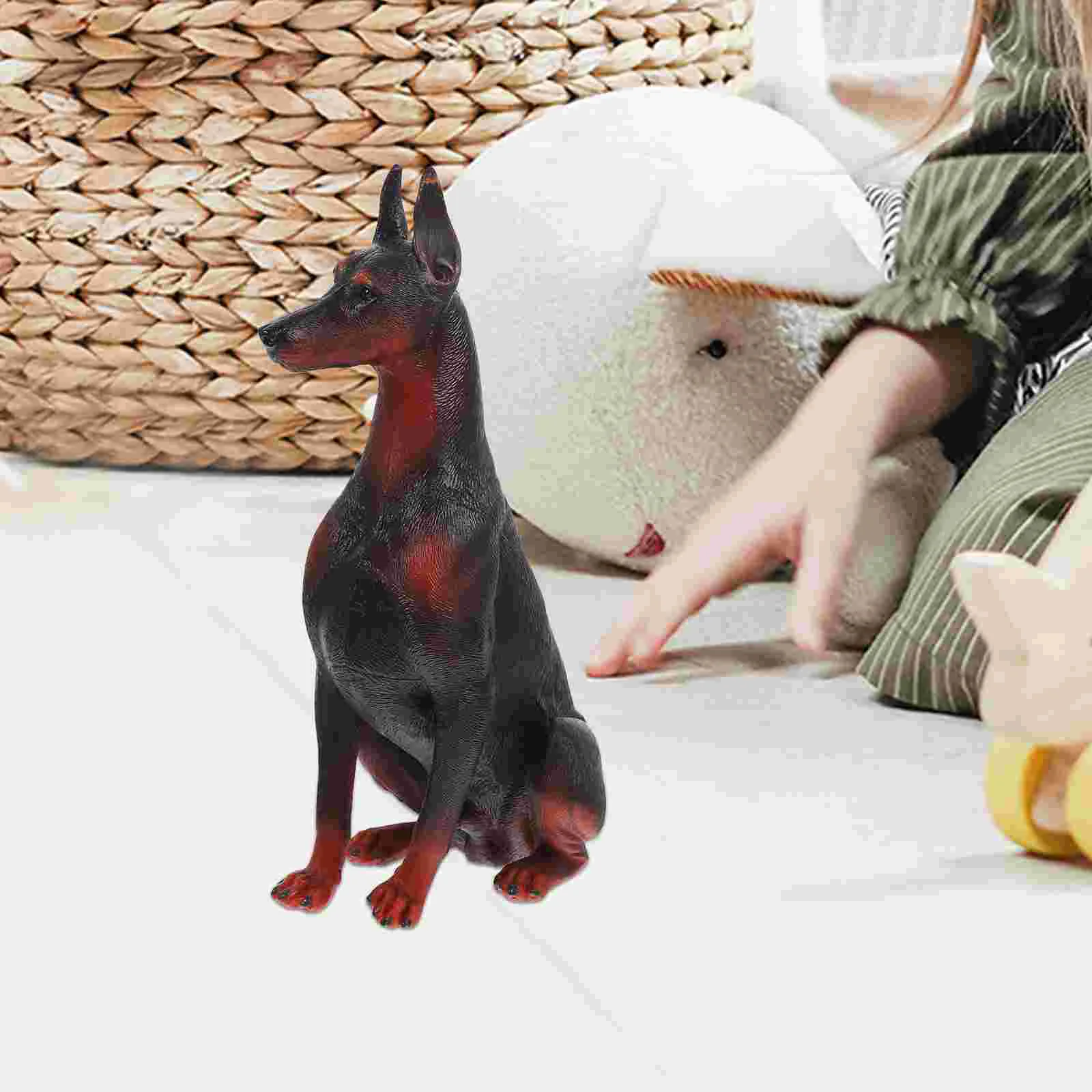 Simulation Doberman Pinscher Model Decoration Childrens Toys Animal Figures Dog Sculpture Fake Plastic Desktop