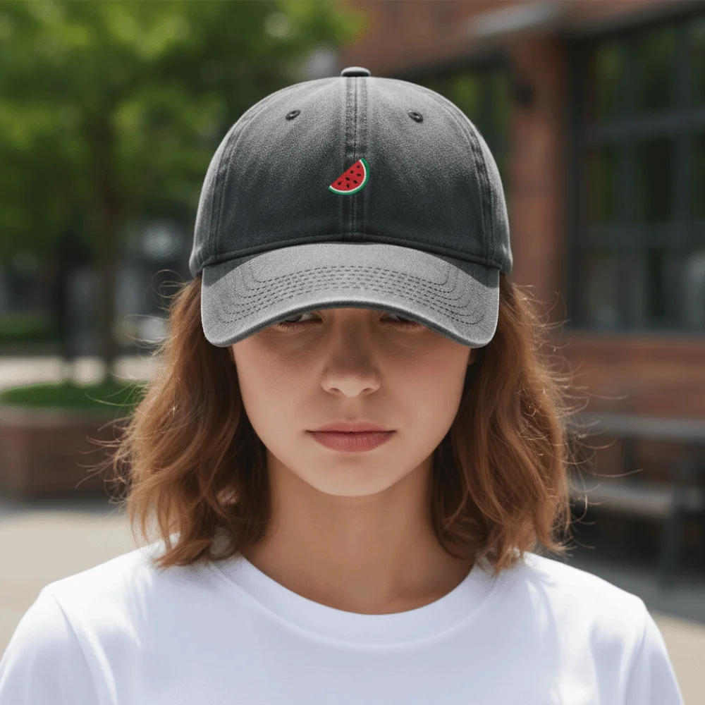 Retro Watermelon Embroidered Baseball Cap Visor Washed Cotton Sunscreen Hats Sun Protection Adjustable Peaked Cap Unisex