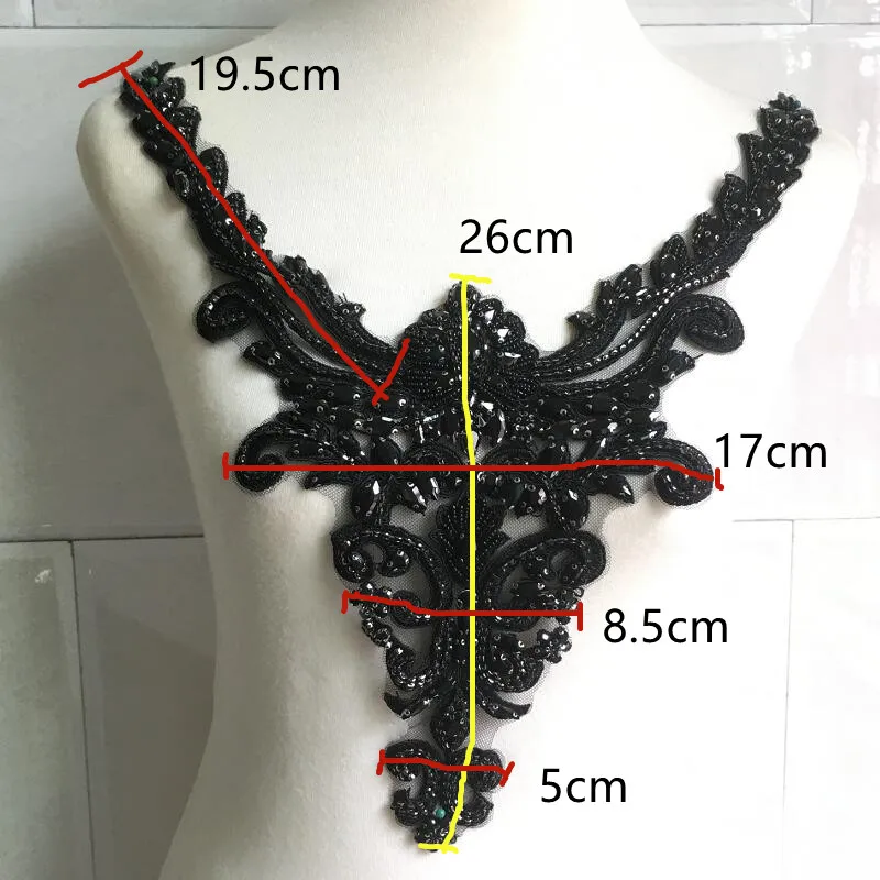 Czarne szkło ozdoby z kryształowymi koralikami do dekoracji sukni ręcznie szyte duży stras akcesoria