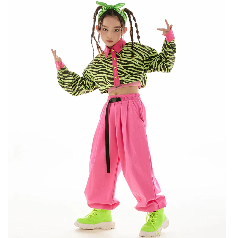 2022 moda ragazze vestiti a maniche lunghe top Casual pantaloni larghi bambini Hip Hop Csotume Modern Jazz Dancing Outfit Kpop Suit BL9584