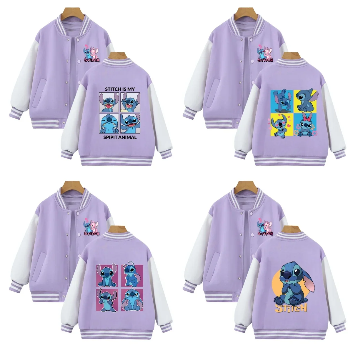 

Disney Kids Playful Stitch boys and girls Print for students ages 2-14 Fall/Winter thickened cardigan coats for baseball uniform