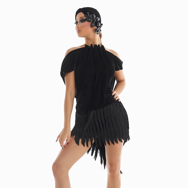 Nouvelles femmes Costumes de danse latine dos nu Sexy haut Latin glands jupes adultes Chacha danse latine Performance vêtements SL14730