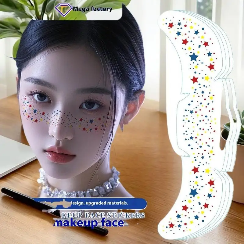 6 أوراق متعددة الألوان النمش ملصقات الوشم المؤقت الساخن ختم النمش ماكياج بقع ماكياج الوجه