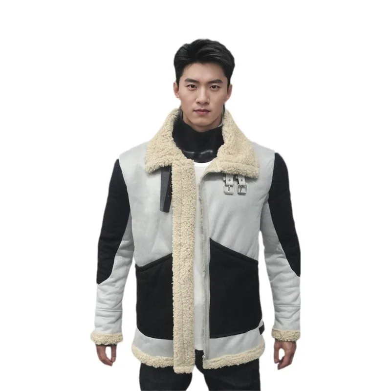 Spot Goods2024Autumn and Winter New Men's Jacket Fur Integrated Thick Coat Suede Men's Coat European Version plus Size Contrast