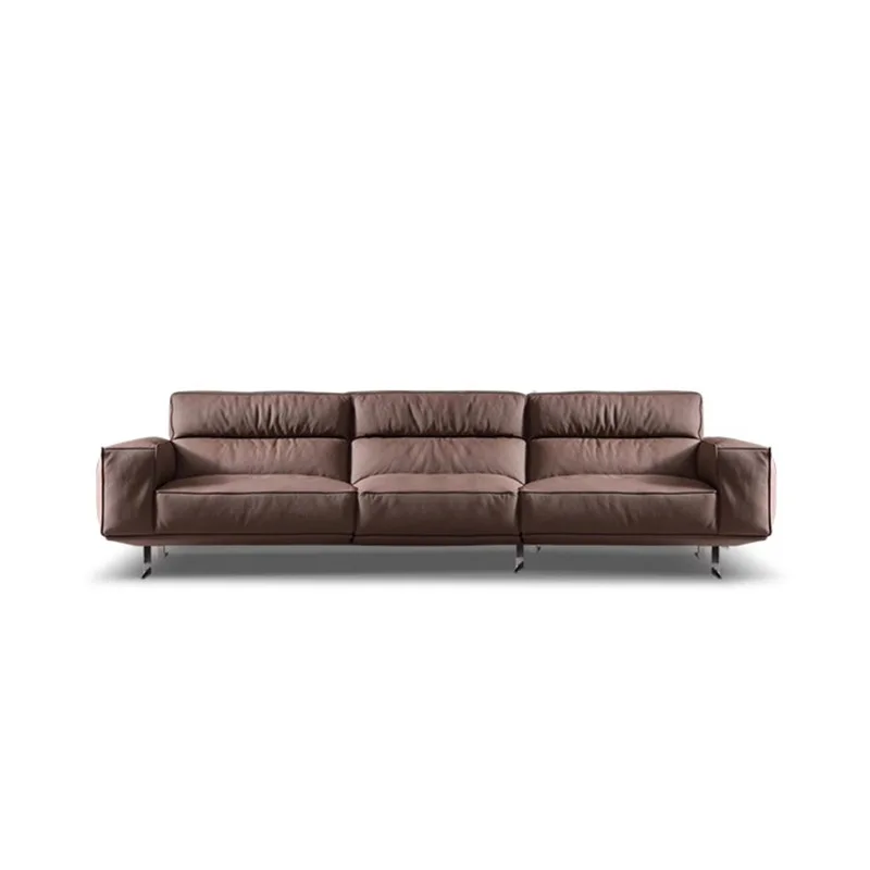 

Living room leather art sofa Italian minimalist high backrest straight row leather sofa small apartment high-footed sofas