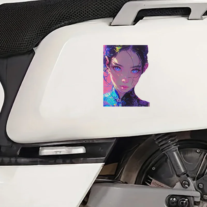 1Pc 2D Flat Asian Girl Vinyl Sticker Light Effect Decal for Motorcycle Helmet Toilet Lid Bathroom Home Wall Decor