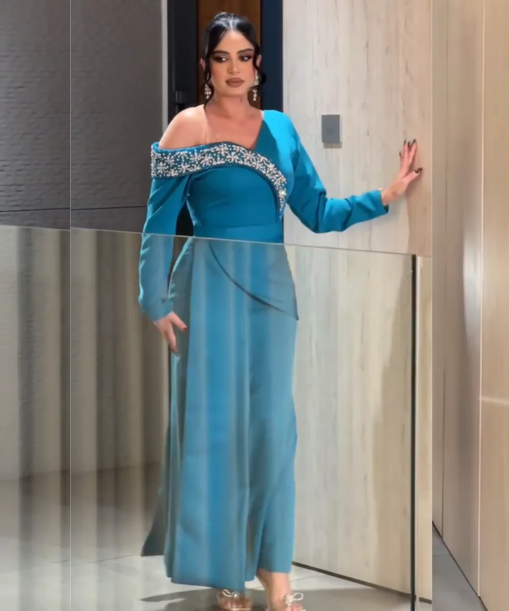 

Customized Sizes Available Jersey Pleat Sequined Straight One-shoulder Long Evening Dresses Luxury 2025 Exquisite