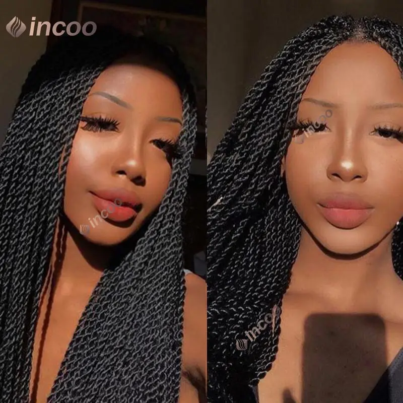 Senegalese Full Lace Braided Wigs For Black Women Synthetic Knotless Box Braided Lace Front Wig Goddess Braids Faux Locs Wigs