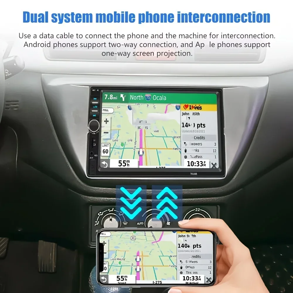 Bileeko 7 Inch Double Din Car Stereo MP5 Media Player - Touch Screen USB/TF/AUX Inputs Mirror Link with Backup Camera