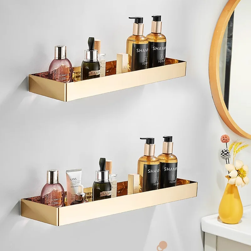 Light Luxury Gold 304 Stainless Steel Bathroom Shelf Bathroom Mirror Sink Storage Rack