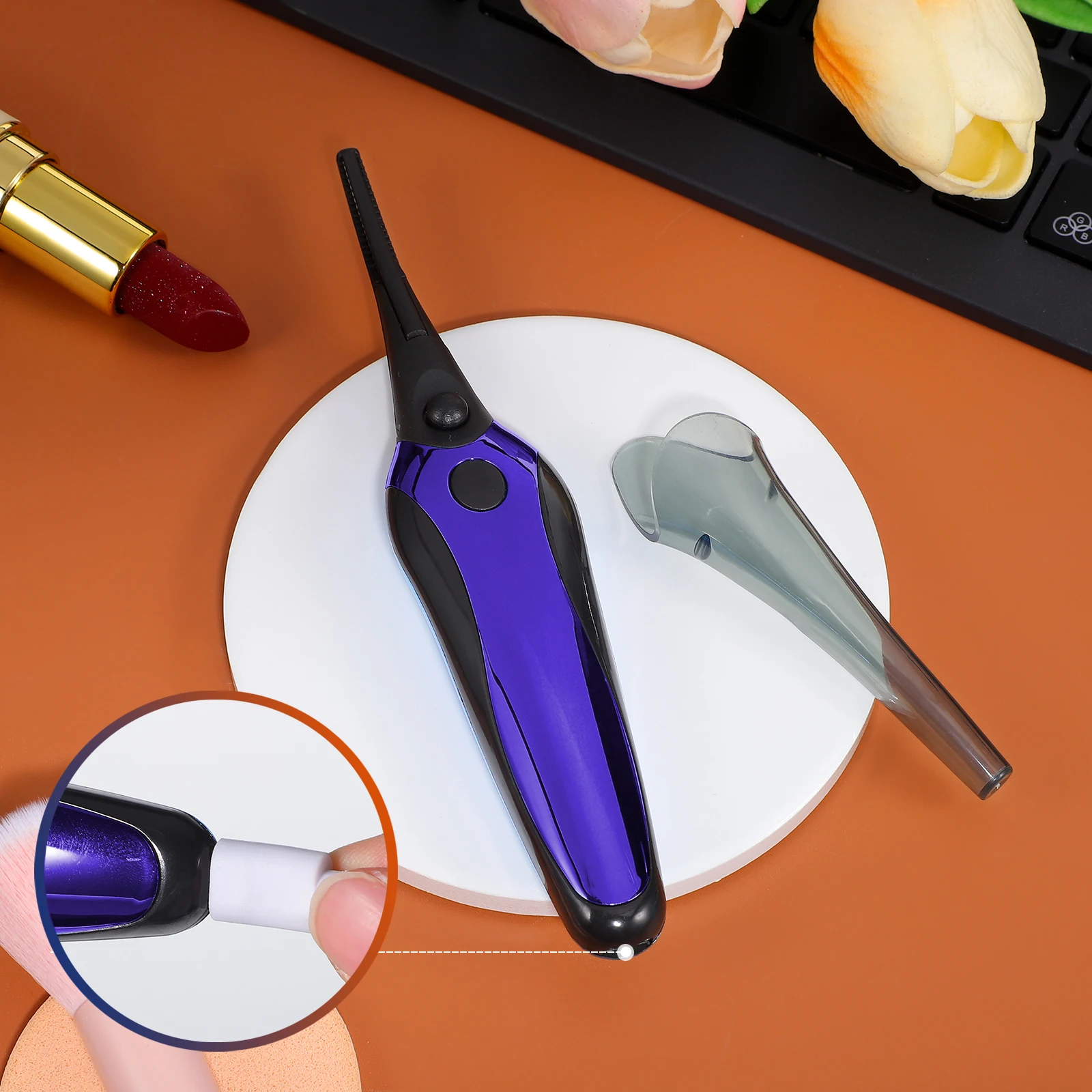 

Electric Eyelash Curler 1 Purple Rechargeable Heated Clamp Portable Adjustable Temperature Safe Comb Lash Tool Makeup Wand