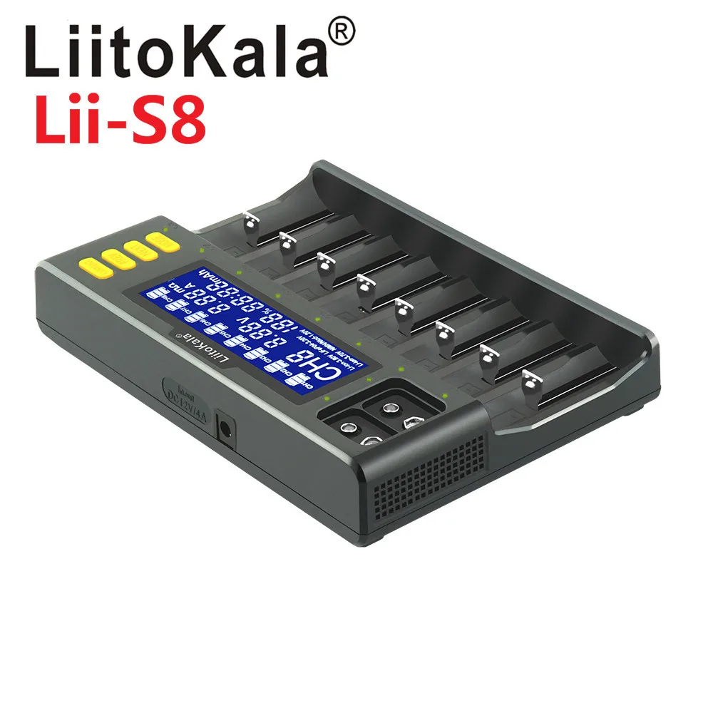 LiitoKala Lii-S8 Double slot 18650 Battery Charger 1.2V 3.7V 3.2V AA/AAA 26650 21700 NiMH 9V