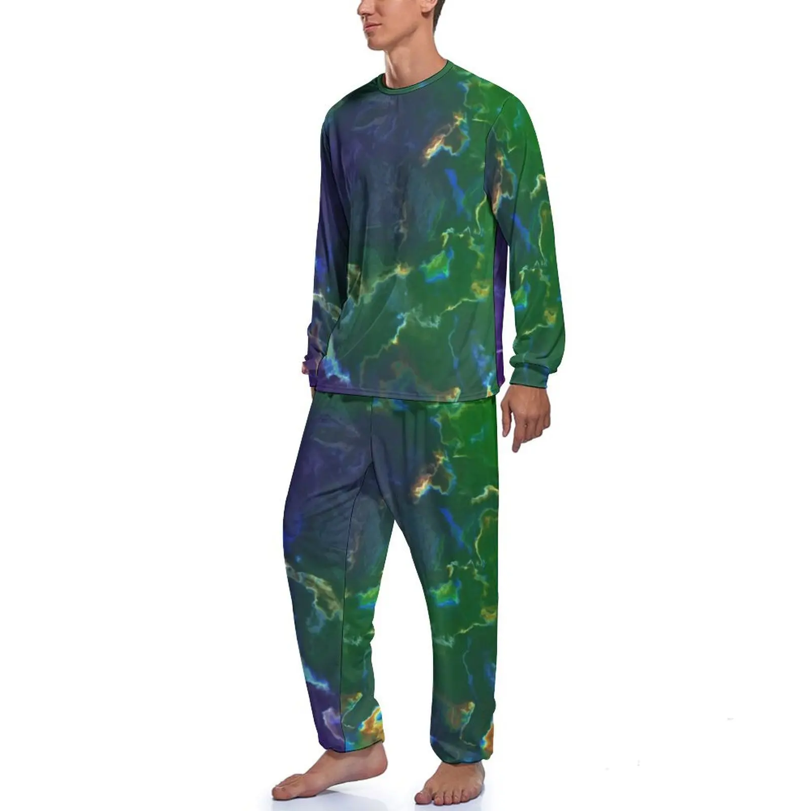 Colorful Splash Pajamas Winter Abstract Ink Print Casual Sleepwear Men 2 Pieces Design Long Sleeve Fashion Pajama Sets